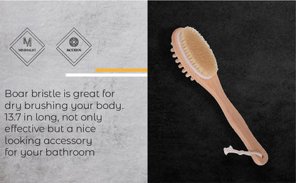 Natural Boar Bristle Body Brush for Dry Brushing and Exfoliation