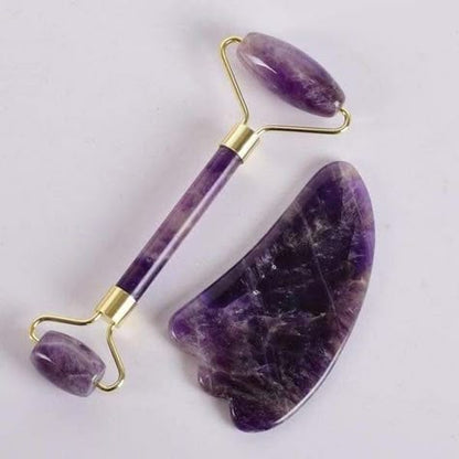 Premium Amethyst Gua Sha and Roller Set – Crystal Healing, Anti-Aging Sculpting Tool