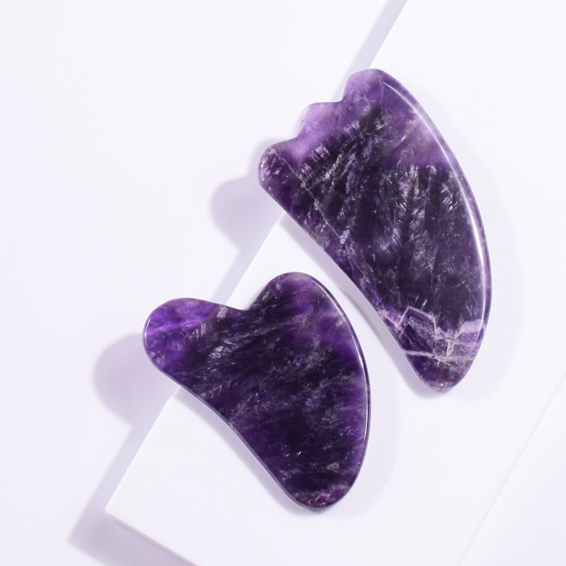 Luxury Amethyst Gua Sha & Roller Set – 100% solid crystal, designed for anti-aging, lymphatic drainage, and crystal healing