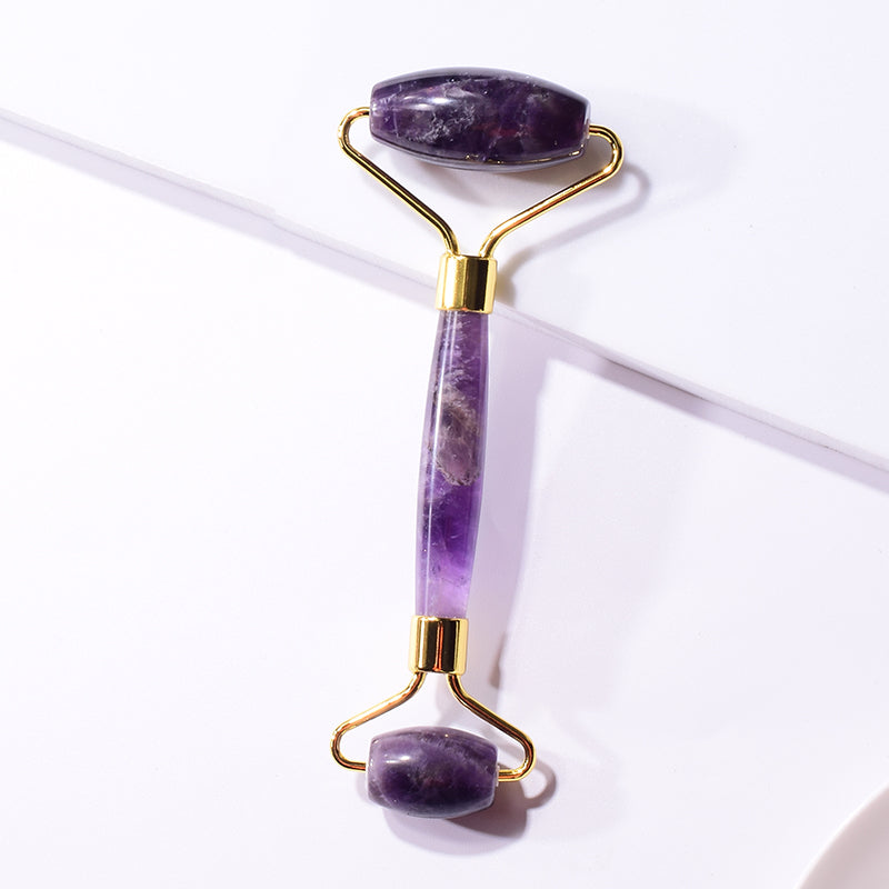 Luxury Amethyst Gua Sha & Roller Set – 100% solid crystal, designed for anti-aging, lymphatic drainage, and crystal healing