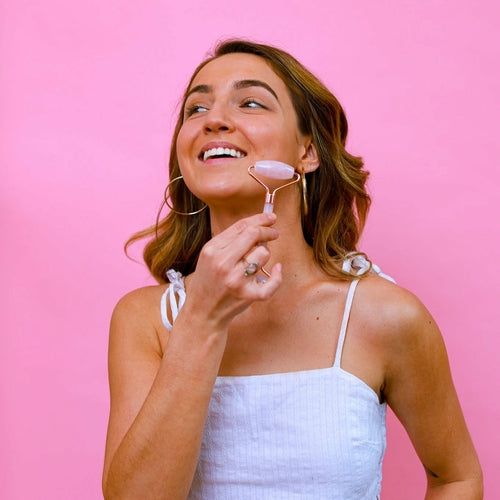 Luxury Rose Quartz Facial Roller – Hand-Carved Natural Crystal for Sculpting & Glow