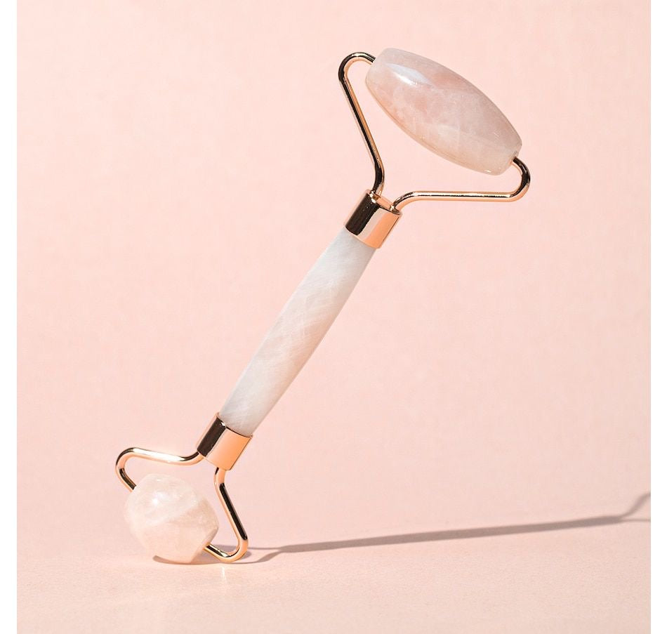 Luxury Rose Quartz Facial Roller – 100% Natural Crystal for Sculpting and Glow